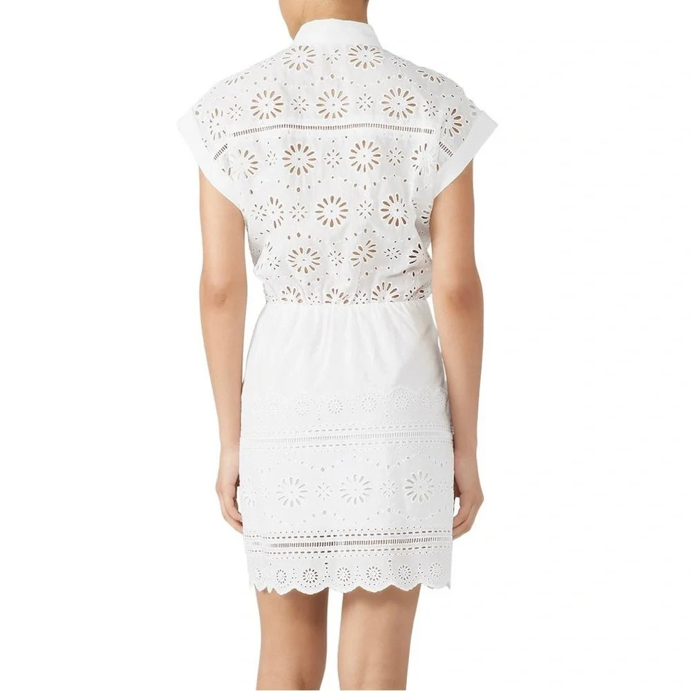 Veronica Beard Bettina White Eyelet Minidress Short Sleeve Button Dress Med / 6 - Picture 4 of 10